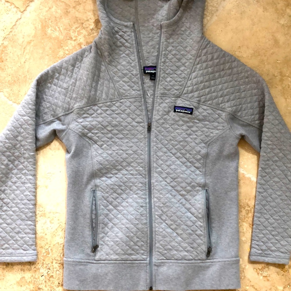 Patagonia organic cotton quilted zip hoodie.